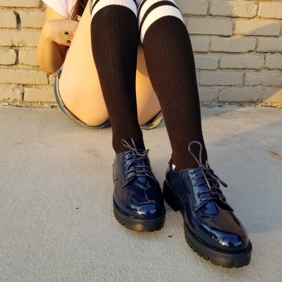 Blue Vinyl Patent Leather Chunky Oxford Creepers - Picture 2 of 7